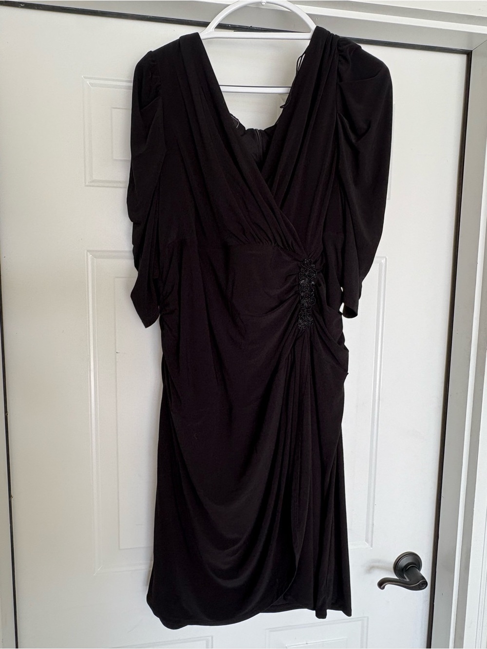 dressbarn Black Draped V-Neck Midi Dress